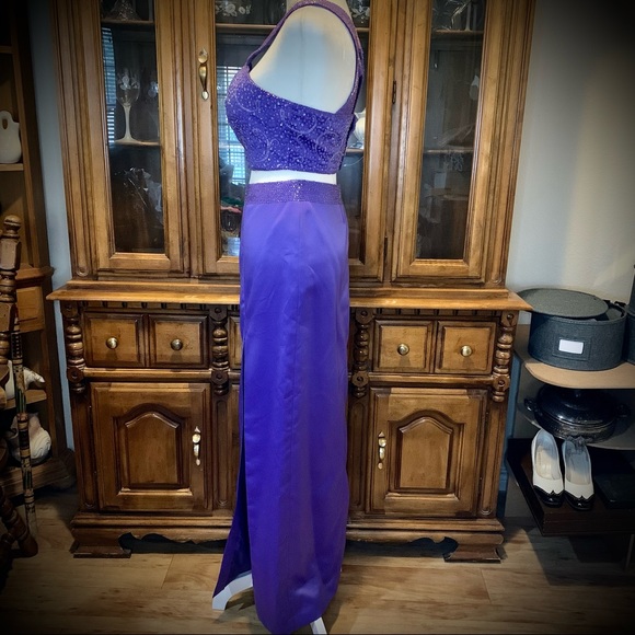 2 Piece Purple Crystal Beaded Evening Gown, Sz 8 - Picture 4 of 11